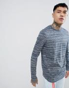 Asos Design Longline Long Sleeve T-shirt With Curve Hem In Blue Inject