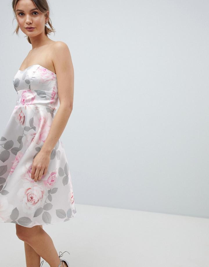 City Goddess Prom Floral Skater Dress - Gray