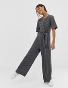 Asos Design Jumpsuit With Tie Side In Stripe-multi