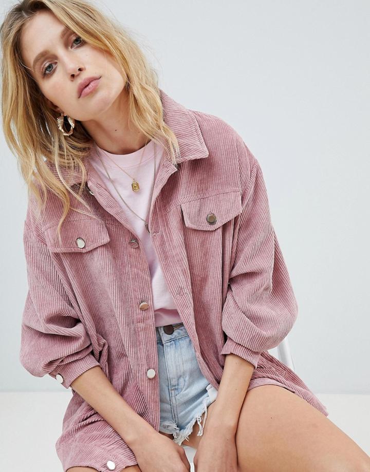 Prettylittlething Light Weight Cord Jacket - Pink