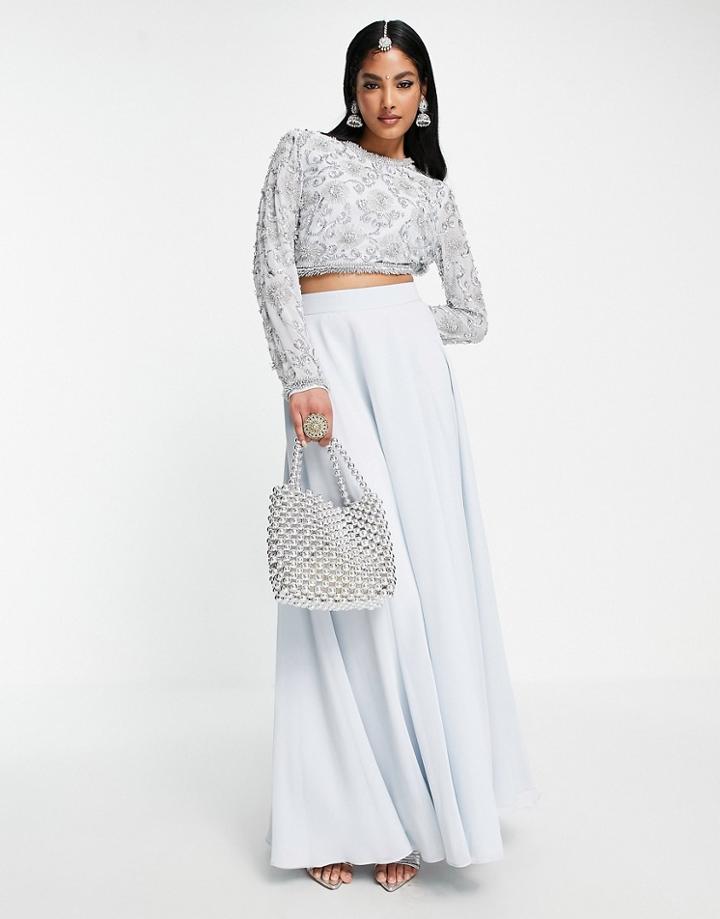 Asos Design Soft Maxi Lehenga Skirt In Blue