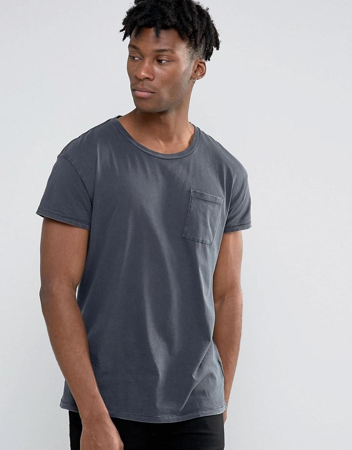 Selected Homme Oil Wash Over Sized Pocket T-shirt - Blue