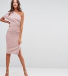 Asos Tall One Shoulder Scuba Deep Fold Midi Dress With Exposed Zip - Pink