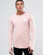 Good For Nothing Long Sleeve Tee With Small Logo - Pink
