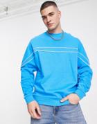 Asos Design Oversized Sweatshirt With Piping In Blue-blues