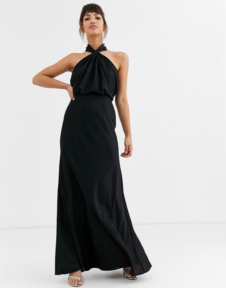 Asos Edition Ruched Halter Neck Maxi Dress-black