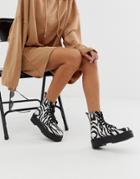 Asos Design Attitude Chunky Lace Up Boots In Zebra - Multi