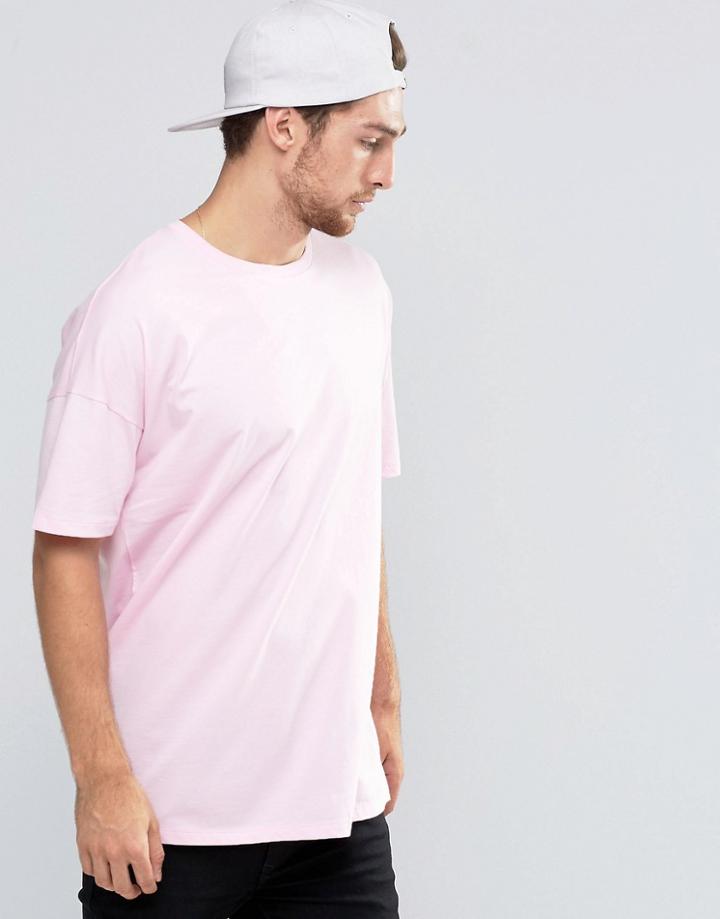 Asos Oversized Longline T-shirt In Pink - Pink