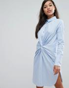 Lavish Alice Cotton Twist Front Shirt Dress - Blue