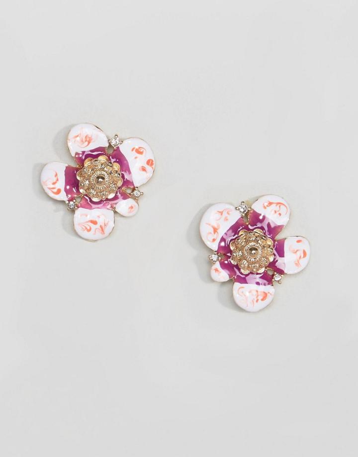 Asos Neon Flower Abstract Stud Earrings - Multi