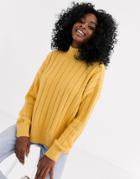 New Look Wide Rib Side Split Sweater In Yellow