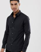 River Island Muscle Fit Poplin Shirt In Black - Black