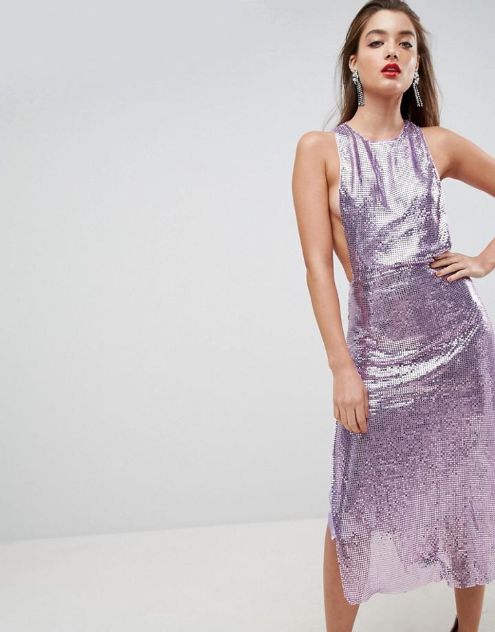 Asos Red Carpet Chain Mail Midi Dress - Purple