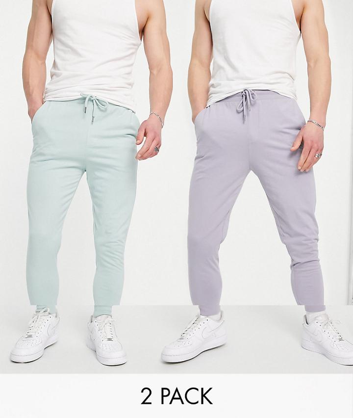 Asos Design 2 Pack Lightweight Skinny Sweatpants In Gray/washed Purple-multi