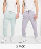 Asos Design 2 Pack Lightweight Skinny Sweatpants In Gray/washed Purple-multi