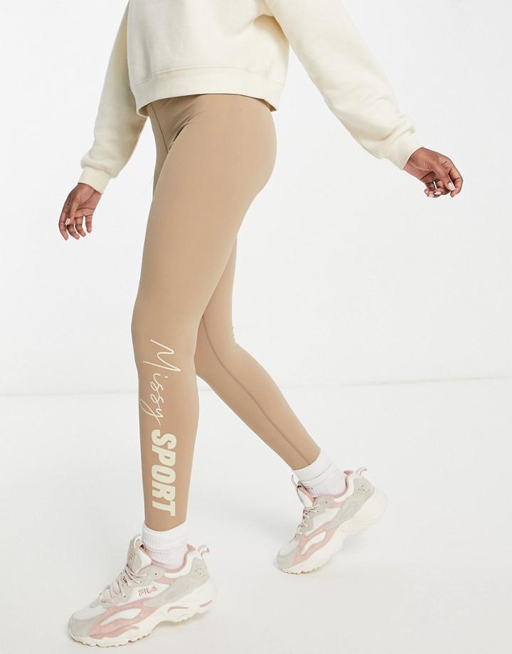 Missy Empire Sport Ruched Booty Gym Leggings In Mocha-brown