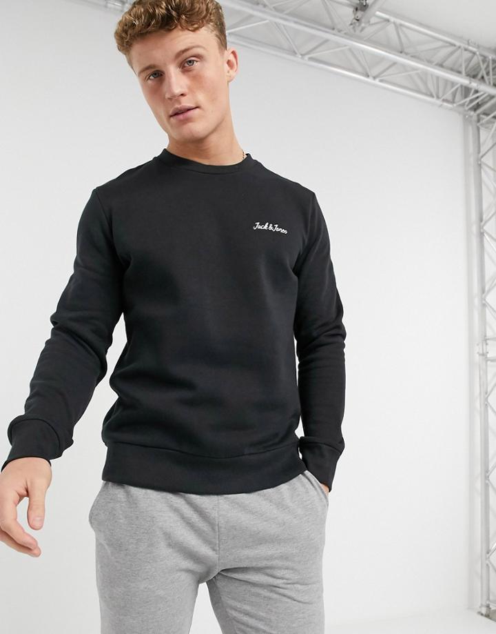 Jack & Jones Originals Crew Neck Sweatshirt With Script Logo In Black