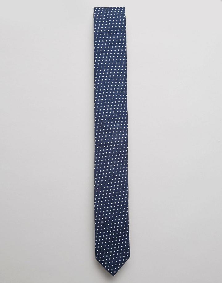 Asos Slim Tie In Navy With Polka Dots - Navy