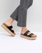 Pull & Bear Flatform Double Buckle Sandal In Black - Tan