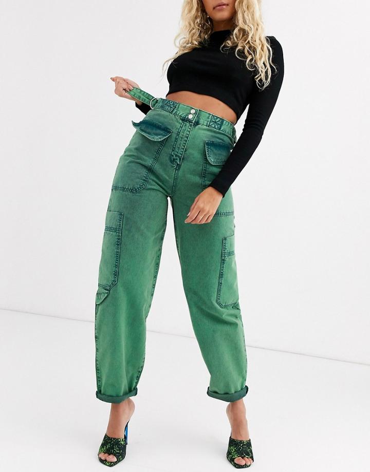 Asos Design Carpenter Pants In Acid Wash Teal