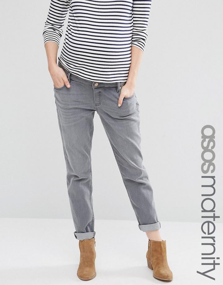 Asos Maternity Kimmi Boyfriend Jeans In Des Torres Wash With Over The Bump Waistband - Gray
