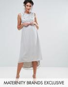Maya Maternity Sleeveless Embellished Bodice Dress With Hi Lo Hem - Gray