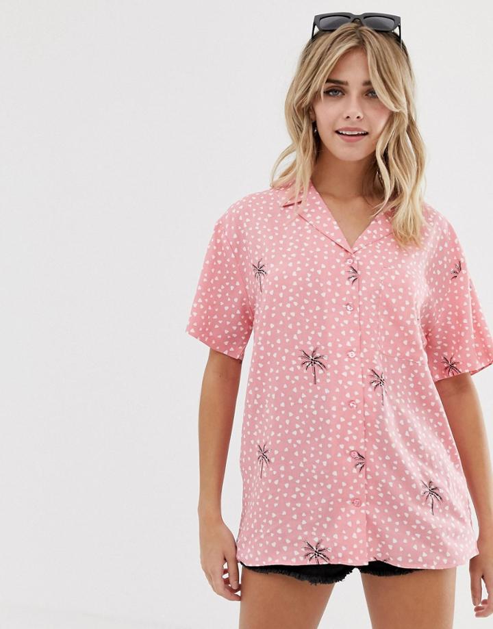 Asos Design Hawaiian Shirt In Palm Print - Multi