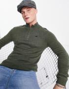 Hollister Half Zip Sweater In Olive Green With Logo