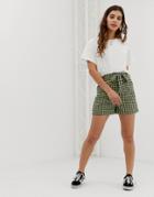 Glamorous Relaxed Shorts With Paper Bag Waist In Gingham-navy