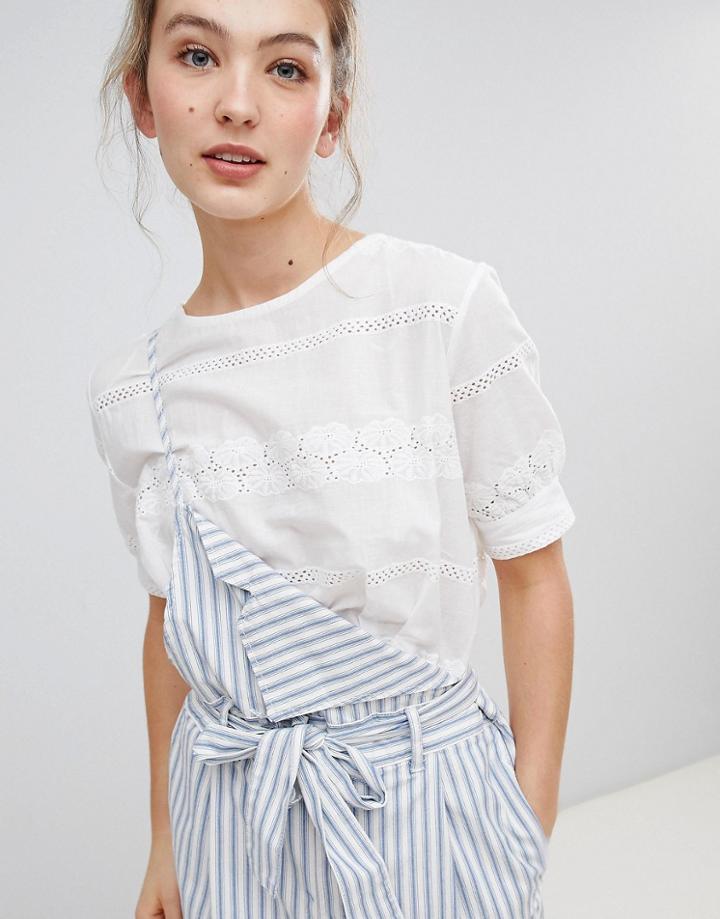 Qed London Broderie Crop Top - White