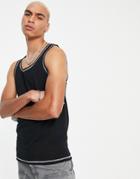 Asos Design Muscle Ribbed Tank Top In Black With Contrast Stitch
