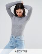 Asos Tall Sweater With Crew Neck In Rib - Gray
