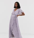 Asos Design Maternity Maxi Dress With Cape Back And Dip Hem In Scatter Sequin - Multi
