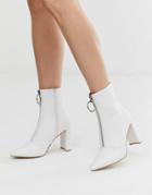 Public Desire Thrill White Block Heeled Ankle Boots - White