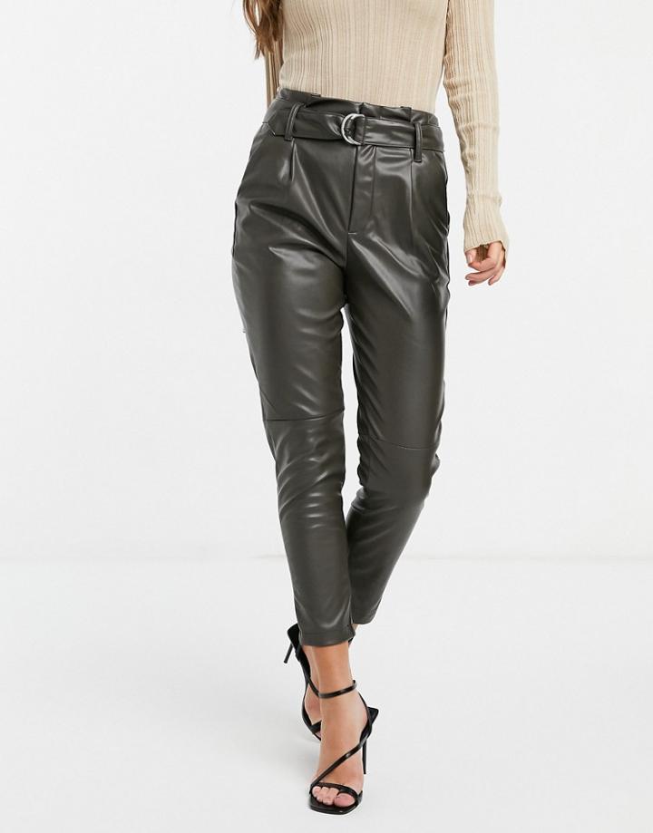 Jdy Leather Look Tapered Pants With Belt In Green