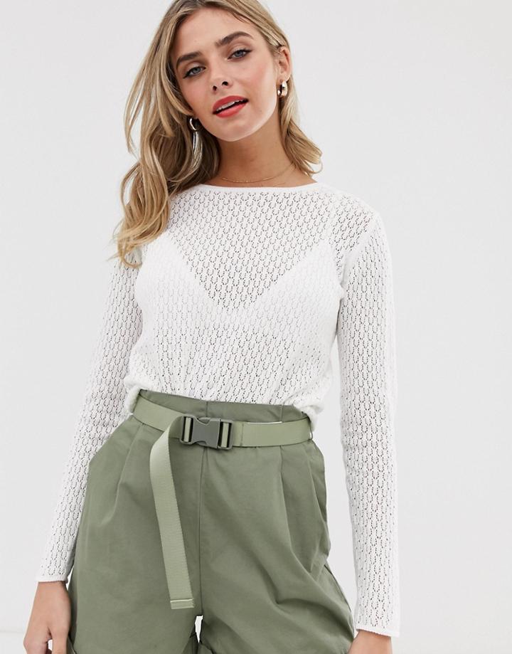 Pull & Bear Textured Sweater In Off White - White