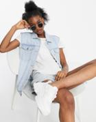 Stradivarius Organic Cotton Oversized Sleeveless Denim Jacket In Blue-blues