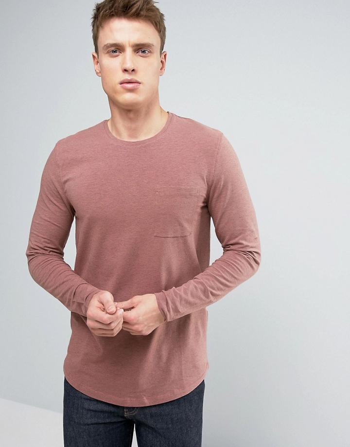 Selected Homme Longline Long Sleeve Tee - Pink