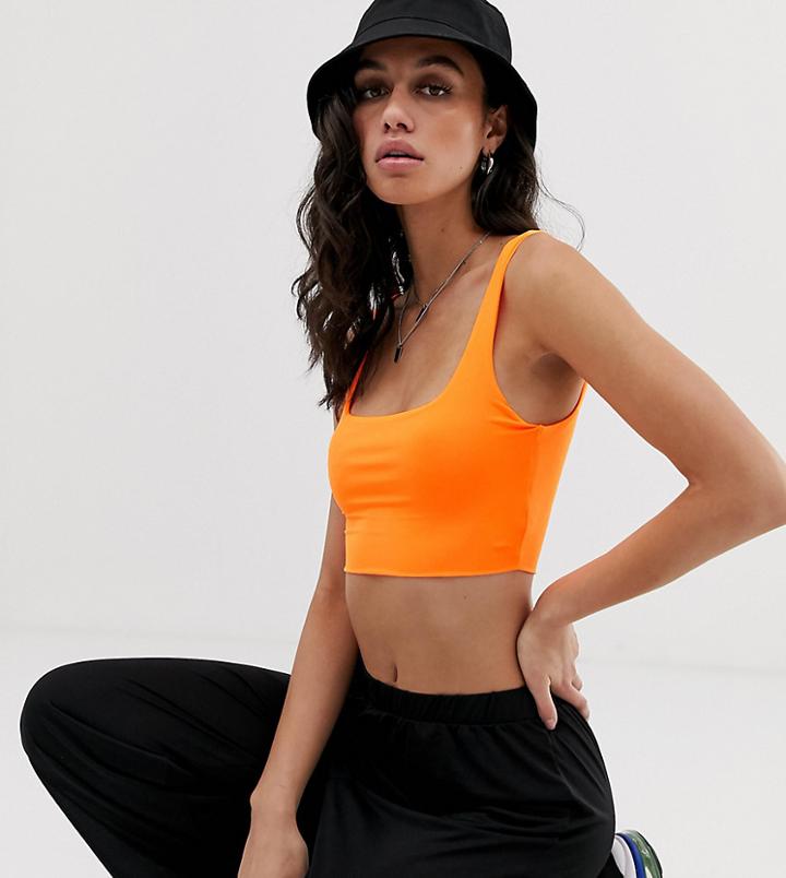 Bershka Cropped Tank In Orange - Orange