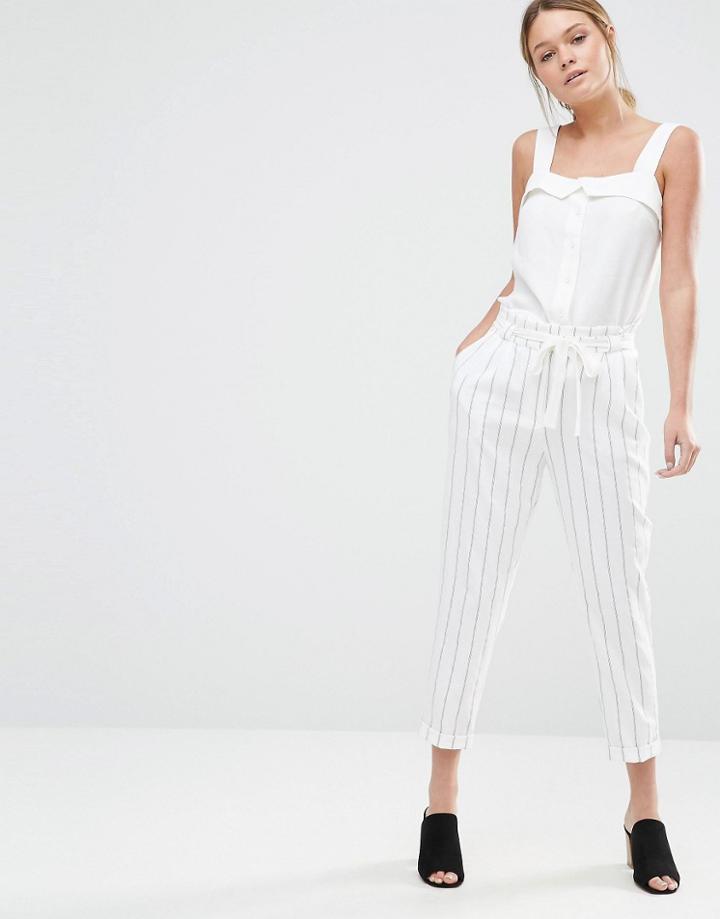 Oasis Stripe Peg Paperbag Pants - Multi Ivory