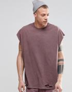 Asos Super Oversized Sleeveless T-shirt With Distressing In Acid Wash Pink - Acid Pink
