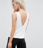 Asos Petite Top In Ponte With V Back - White