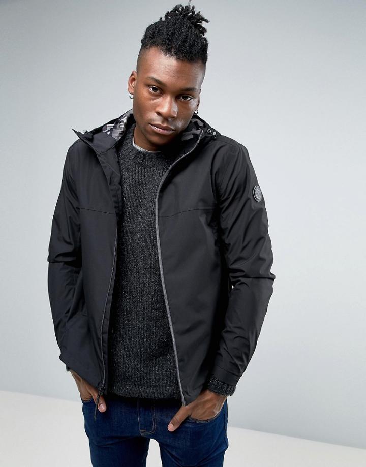 Timberland Hooded Shell Rain Jacket Slim Fit In Black - Black