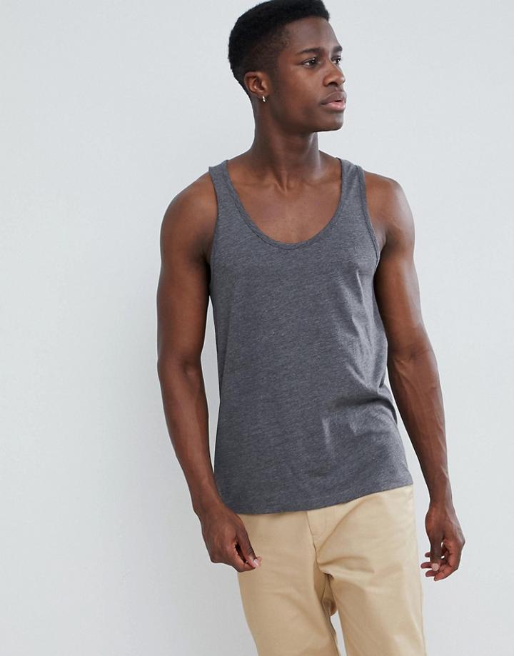 Asos Design Tank In Charcoal Marl - Gray