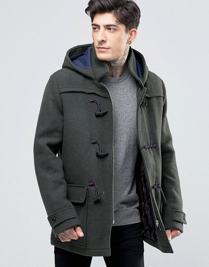 Scotch & Soda Duffle Coat In Wool In Green Marl - Green