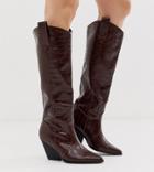 Z Code Z Exclusive Chocolate Croc Knee High Western Boots - Brown
