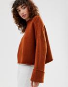 Asos Design High Neck Oversized Sweater With Turn Back Cuff In Recycled Blend - Brown
