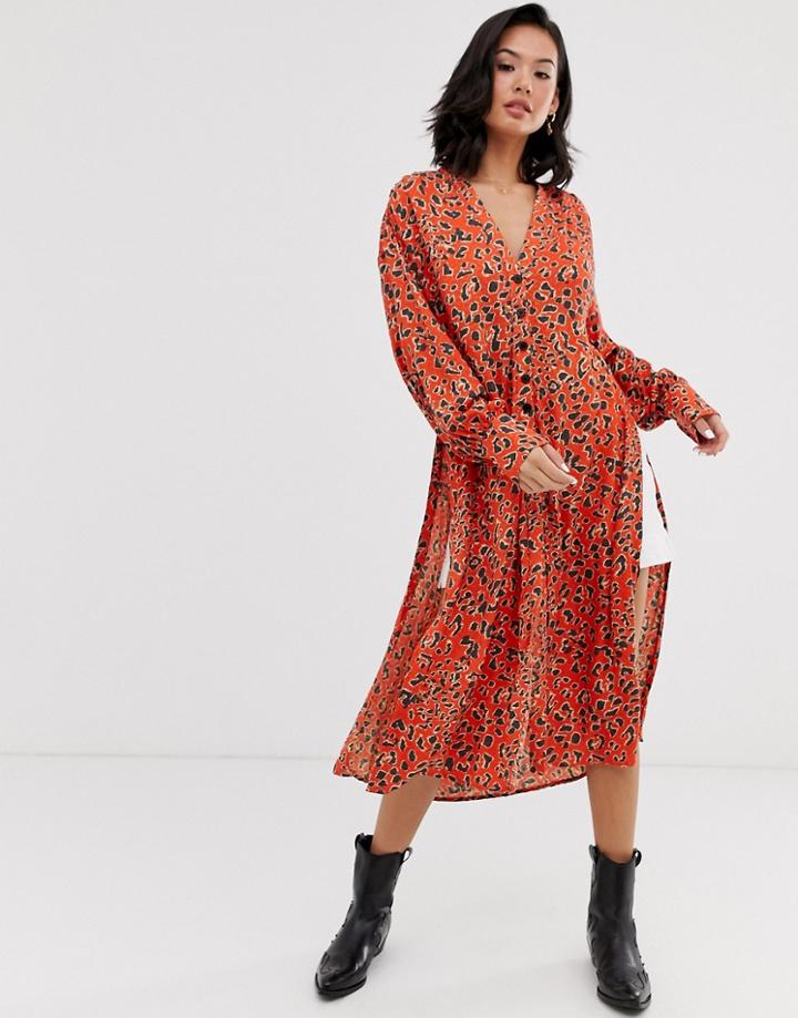 Free People C'est Moi Leopard Print Midi Dress-multi