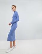 Weekday Directional Rib Knit Midi Dress - Blue