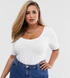 Asos Design Curve Scoop Front And Back Crop Top In White - White